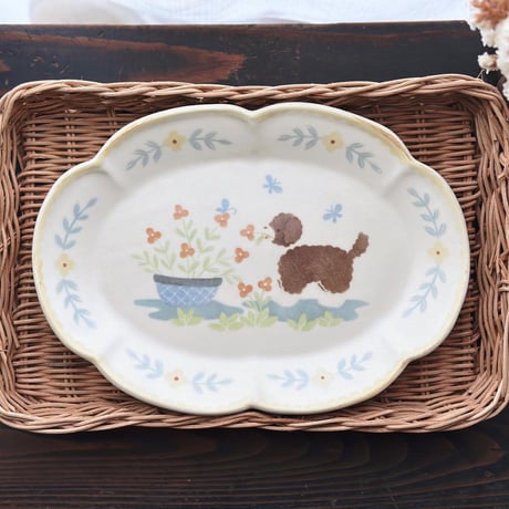 ポーティとお花の花楕円皿/Porty and flower oval plate
