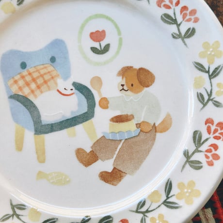 リムプレート”犬とプリン”/Rim Plate "Dog and Pudding"