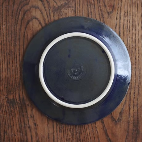 【オオルリ釉】芙蓉の花のリム皿　6寸/Rim plate with rose flower  (s-size)