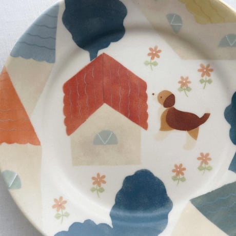 犬のお散歩パスタ皿　7寸/dog walking pasta plate