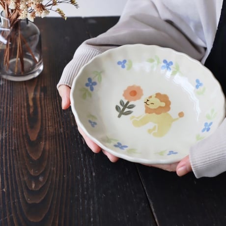 フラワープレート“ライオンとピンクのお花”/Flower plate "Lion and pink flowers"