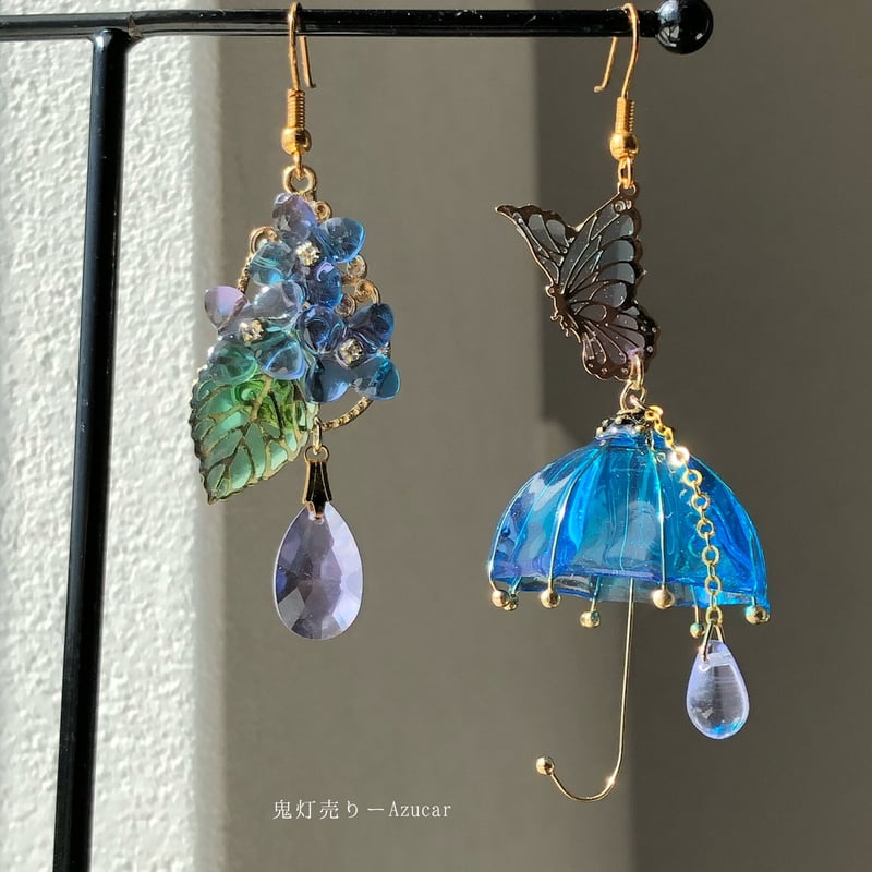 選べる空色傘と夜空傘の紫陽花ピアス イヤリング☆ | 鬼灯売りーAzucar