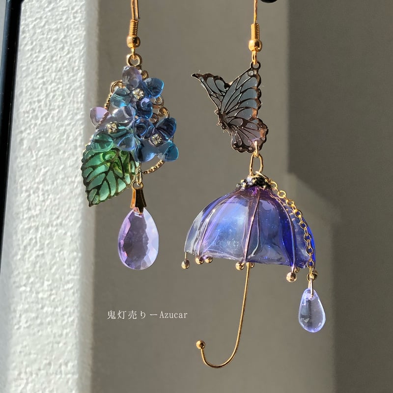選べる空色傘と夜空傘の紫陽花ピアス イヤリング☆ | 鬼灯売りーAzucar