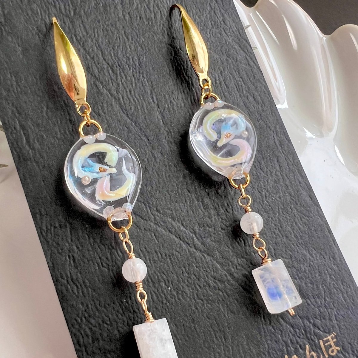 天然石】虹龍さん♡ピアス⋆☆.*ブルームーンストーン⋆☆.*イヤリング