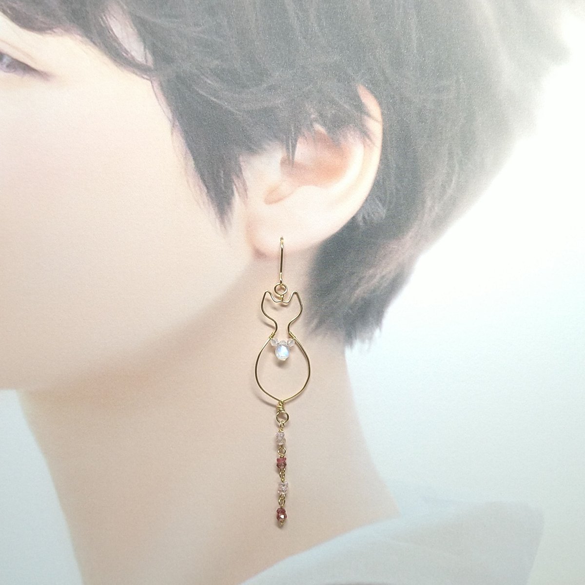 A　ちまっと♡アメショ風 にゃんこ　しっぽゆらゆら♡ピアス/イヤリング✩*॰¨ 猫のゆらゆらしっぽピアス | f.fortune