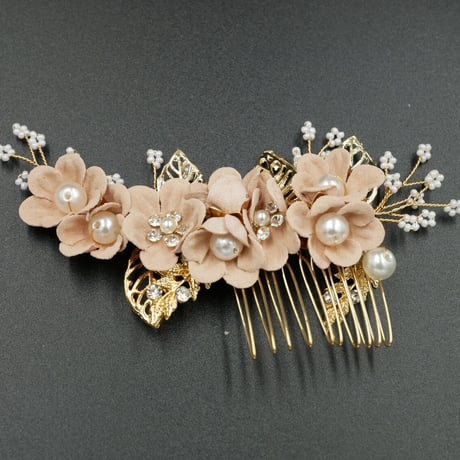 花&リーフアクセサリー　ピンク