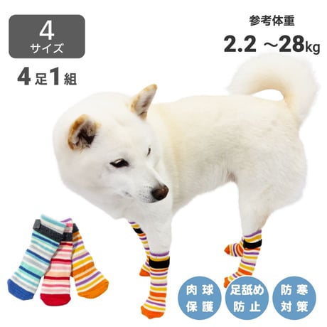 マルチボーダーロングソックス 4枚1組 S M L XL 底幅4～6cm 参考体重3~28kg