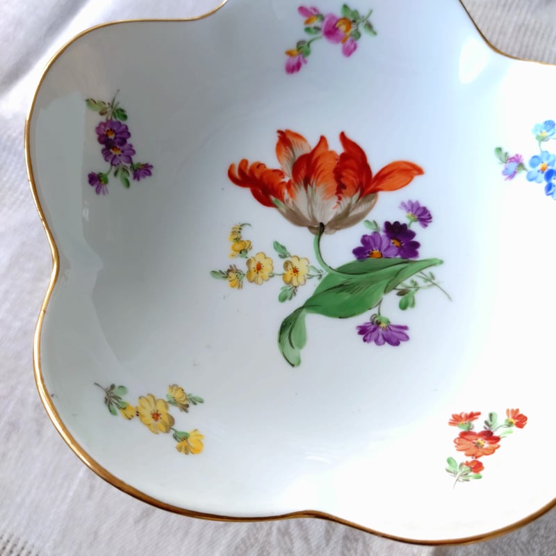 Meissenマイセンのオレンジチューリップの小さなコンポート高さ約14cmH