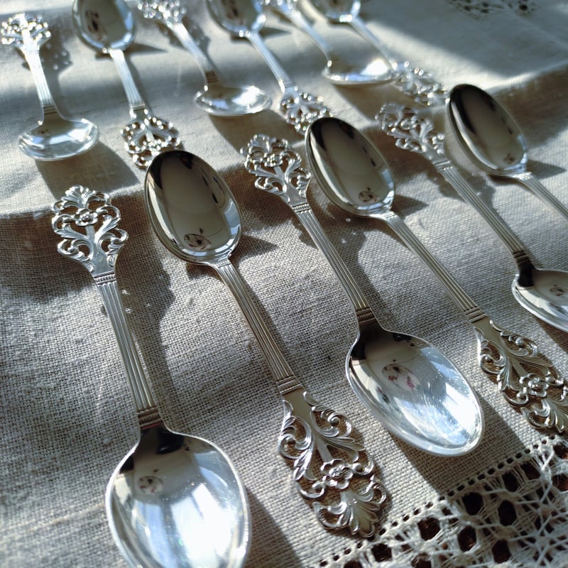 Norwayノルウェーシルバー830VikingRoseのコーヒー/モカスプーン6本