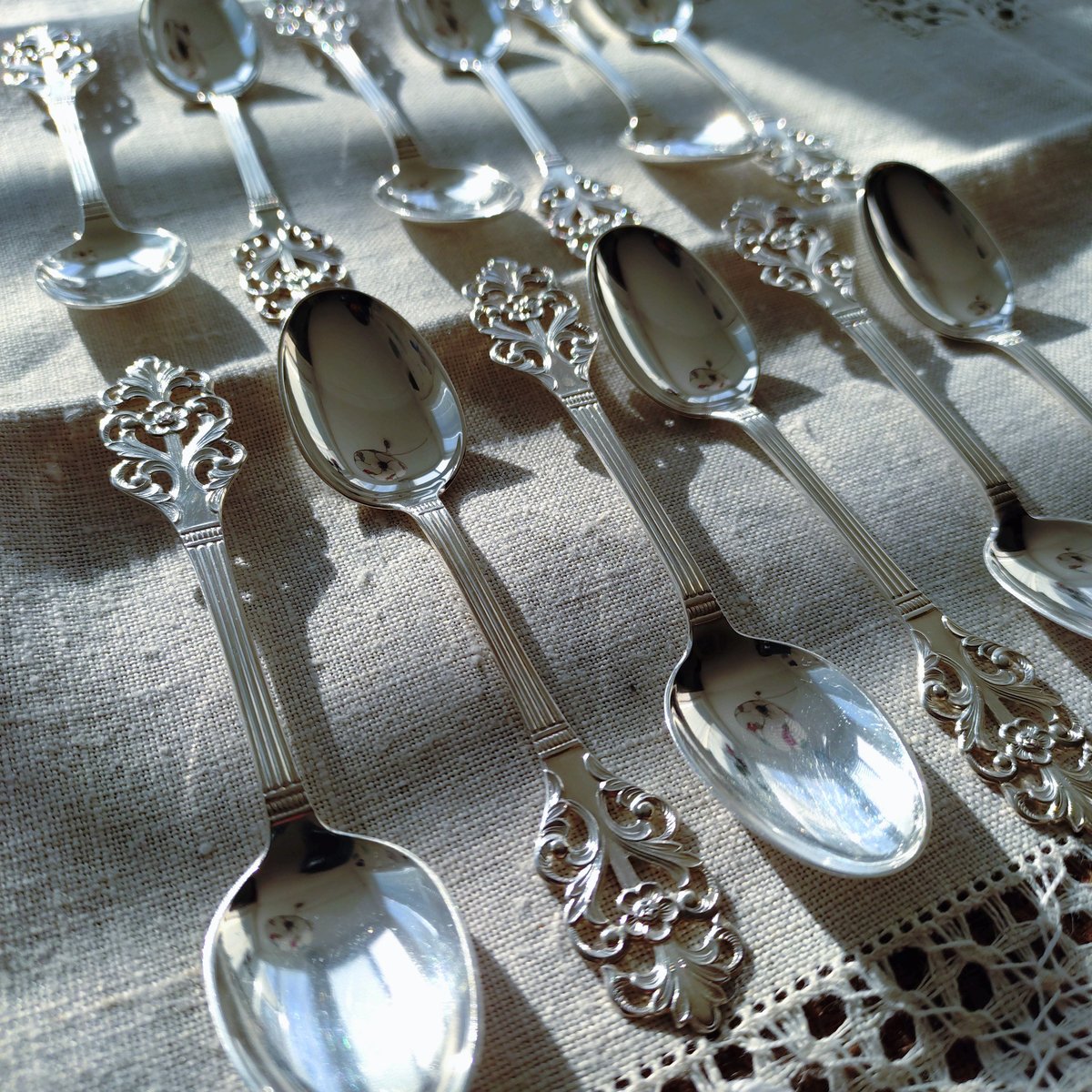 Norwayノルウェーシルバー830VikingRoseのコーヒー/モカスプーン6本