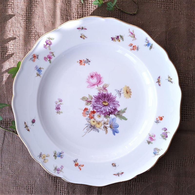 マイセン Meissen 1940年頃 カマユブルー金彩花絵 スーププレート