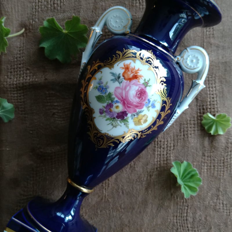 マイセン　コバルト　アンティーク　花瓶　フラワーベース