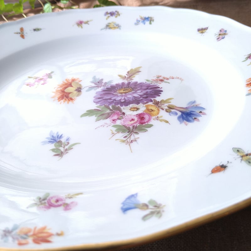 1860~1924年Meissen花と昆虫の絵 ディナープレート24㎝D 1860~1924年Meissen花と昆虫の絵 ディナープレート24㎝D