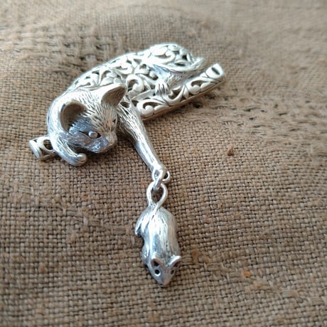 アイビー ブローチ ペンダント シルバー 総手作り 総手彫り グリーン  