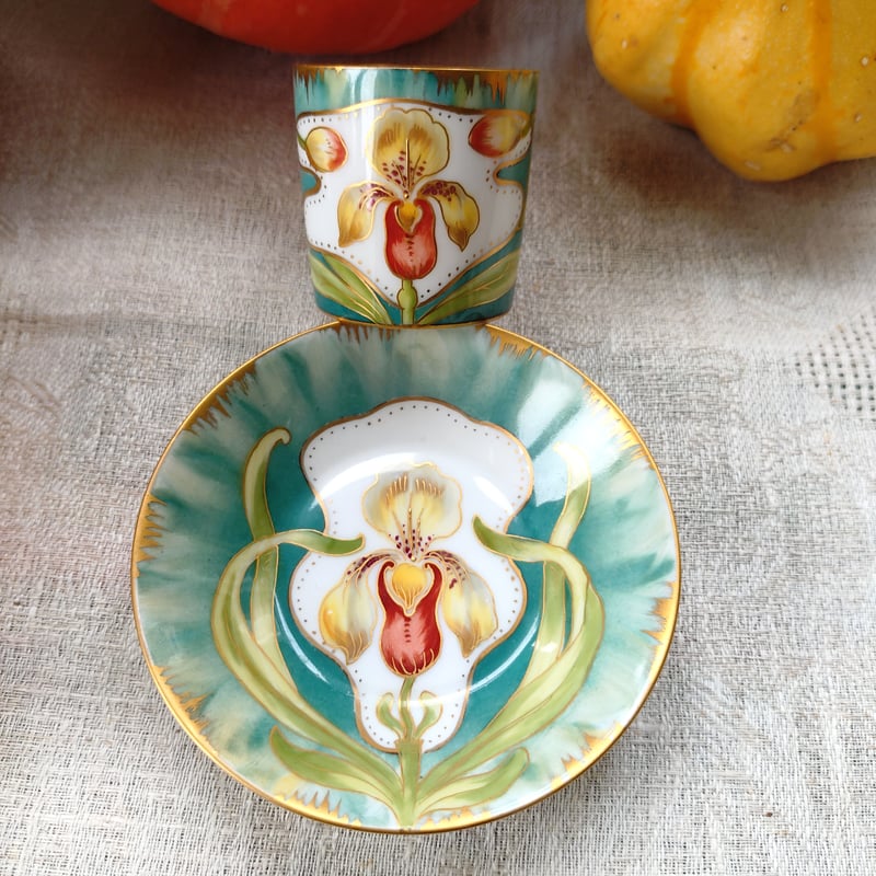 緑にアイリスと金彩/1880-1900年頃NymphenburgニンフェンブルグJugends