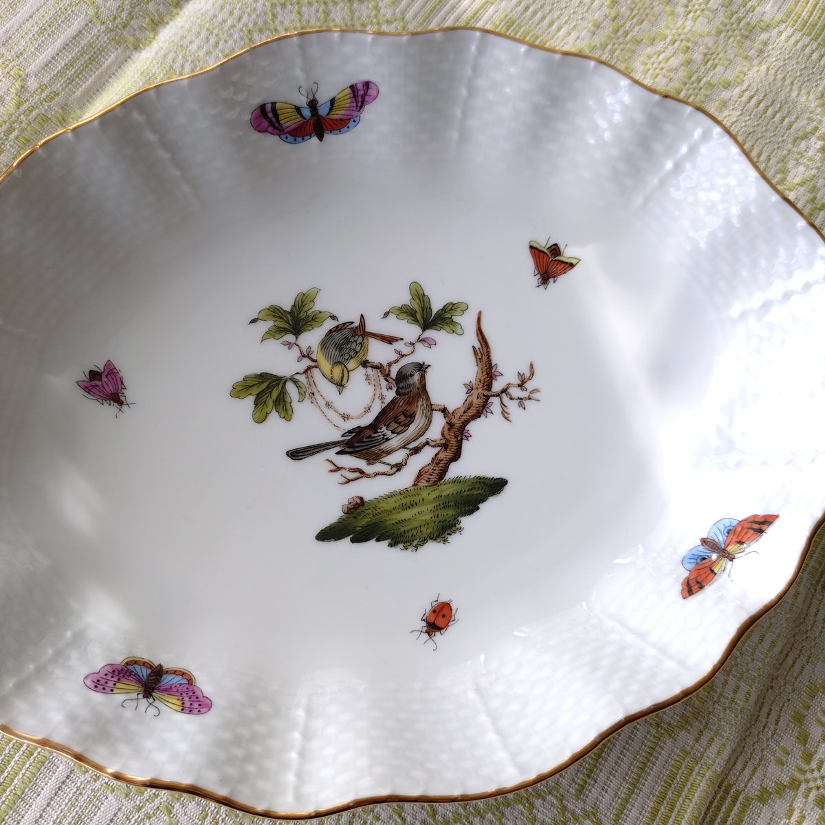 ヘレンド　ロスチャイルド楕円大鉢 Herendヘレンドロスチャイルドバードの楕円のお皿は約22㎝横幅×17㎝縦