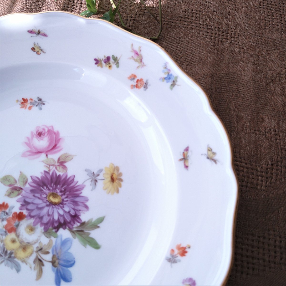 マイセン Meissen 1900年頃 金彩自然主義花絵 ディナープレート 【公式