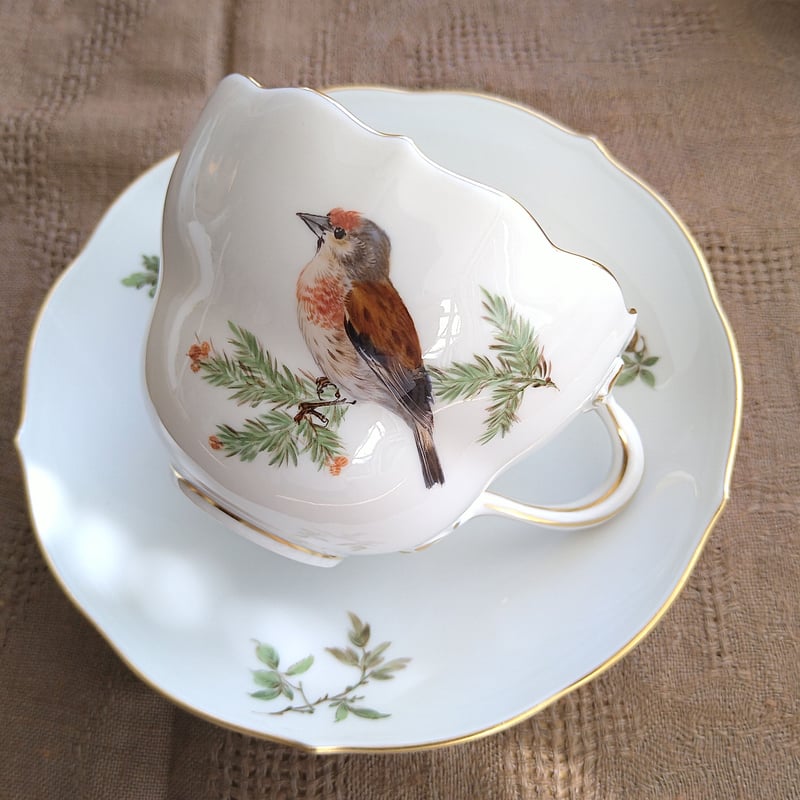Meissenマイセン1970年頃ドイツの鳥ムネアカヒワのコーヒーカップ