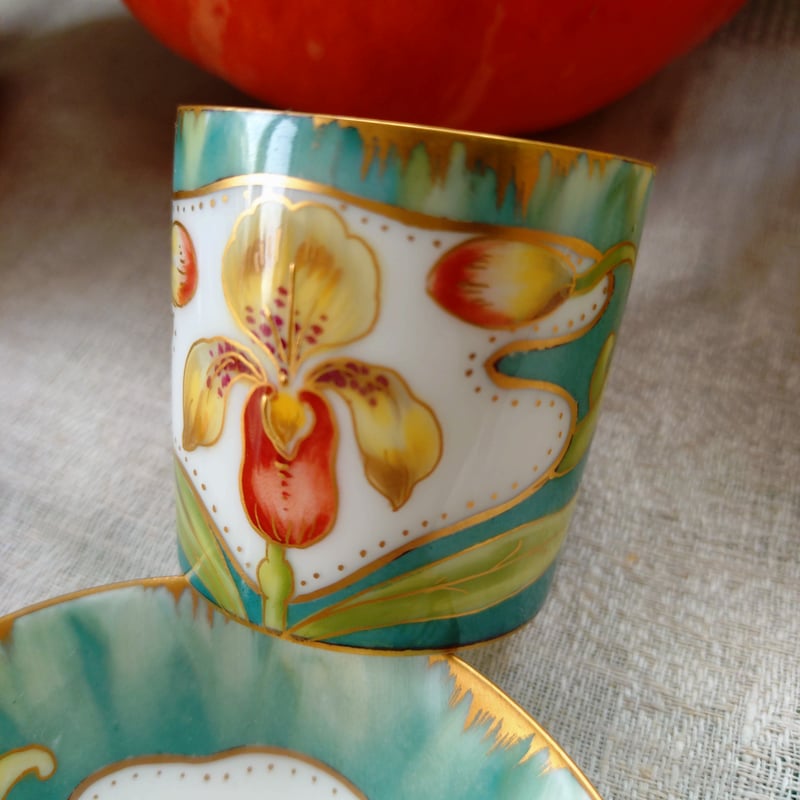 緑にアイリスと金彩/1880-1900年頃NymphenburgニンフェンブルグJugends