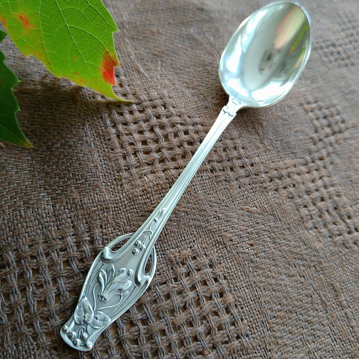 フランス　シルバースプーン　アール・ヌーボー　蓮　シルバー950　純銀 フランス シルバースプーン アール・ヌーボー 蓮 シルバー950 純銀
