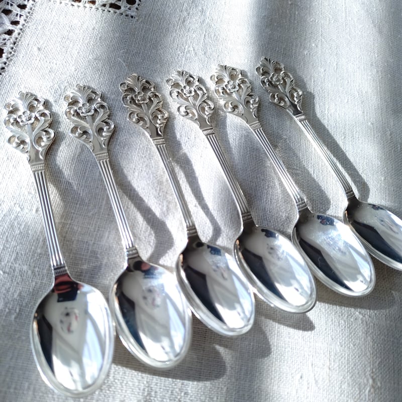 Norwayノルウェーシルバー830VikingRoseのコーヒー/モカスプーン6本