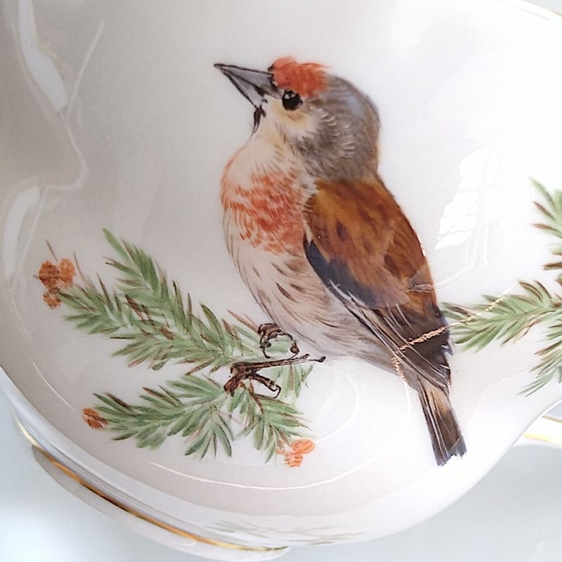 Meissenマイセン1970年頃ドイツの鳥ムネアカヒワのコーヒーカップ