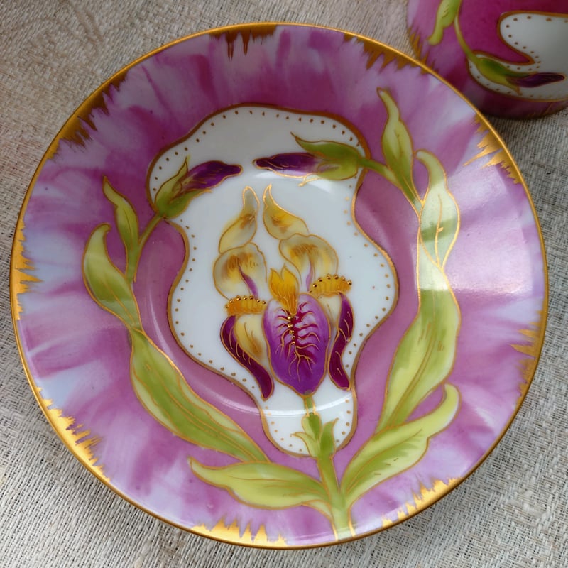 紫にアイリスと金彩/1880-1900年頃NymphenburgニンフェンブルグJugends