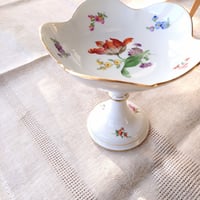 1860～1924年Meissen花と昆虫の絵のスープ深皿23.5㎝ピンクの