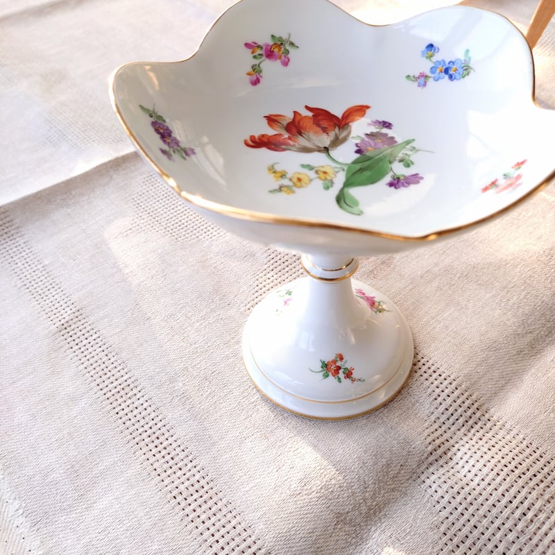 Meissenマイセンのオレンジチューリップの小さなコンポート高さ約14cmH