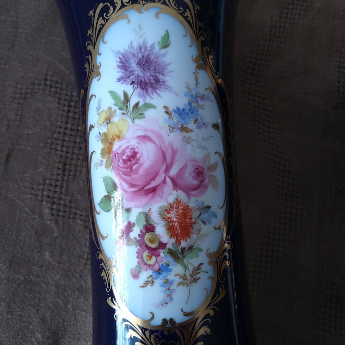 Meissenマイセン1924年以前のコバルト/2面にドイツフラワーの花瓶Vase