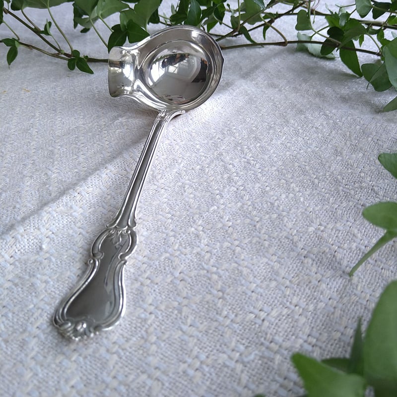 スウェーデン　GAB社　シルバー調味料入れ　トレー　スプーン　黒檀　アンティーク スウェーデン1911年のシルバーのレードル、Stockholm GABシルバー工房