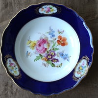 1860～1924年Meissen花と昆虫の絵の前菜皿21㎝D紫のアスターとバラ