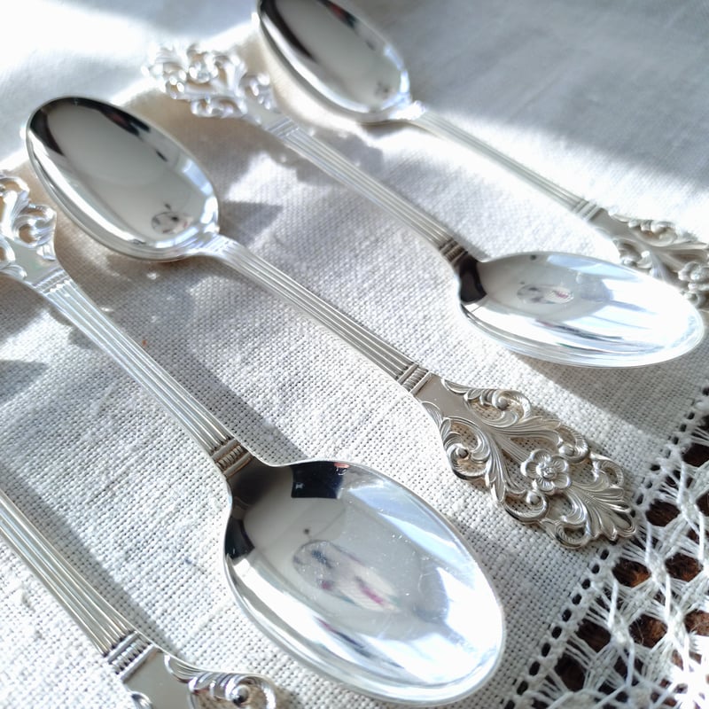 Norwayノルウェーシルバー830VikingRoseのコーヒー/モカスプーン6本