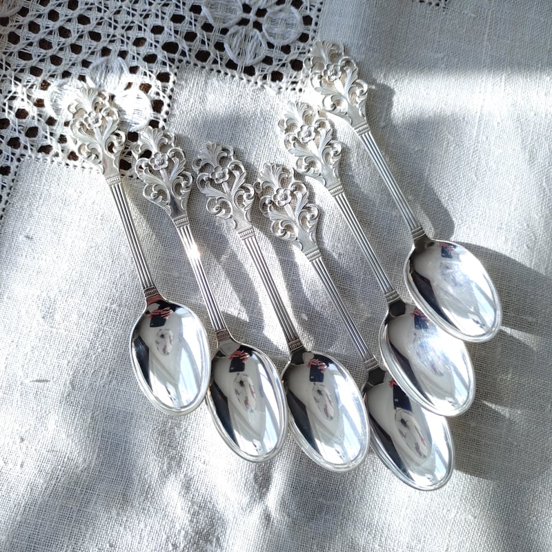 Norwayノルウェーシルバー830VikingRoseのコーヒー/モカスプーン6本