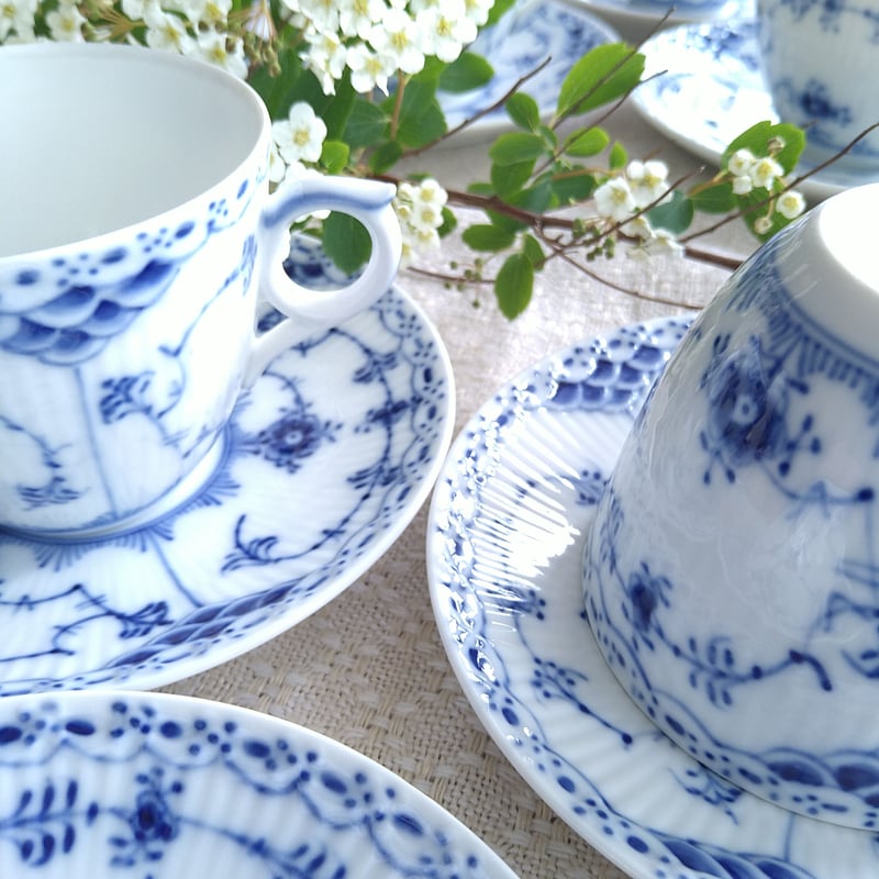 美品　ロイヤルコペンハーゲン　カップ＆ソーサー　3客　ハーフレース ROYAL COPENHAGEN (ロイヤル・コペンハーゲン) ティーカップ