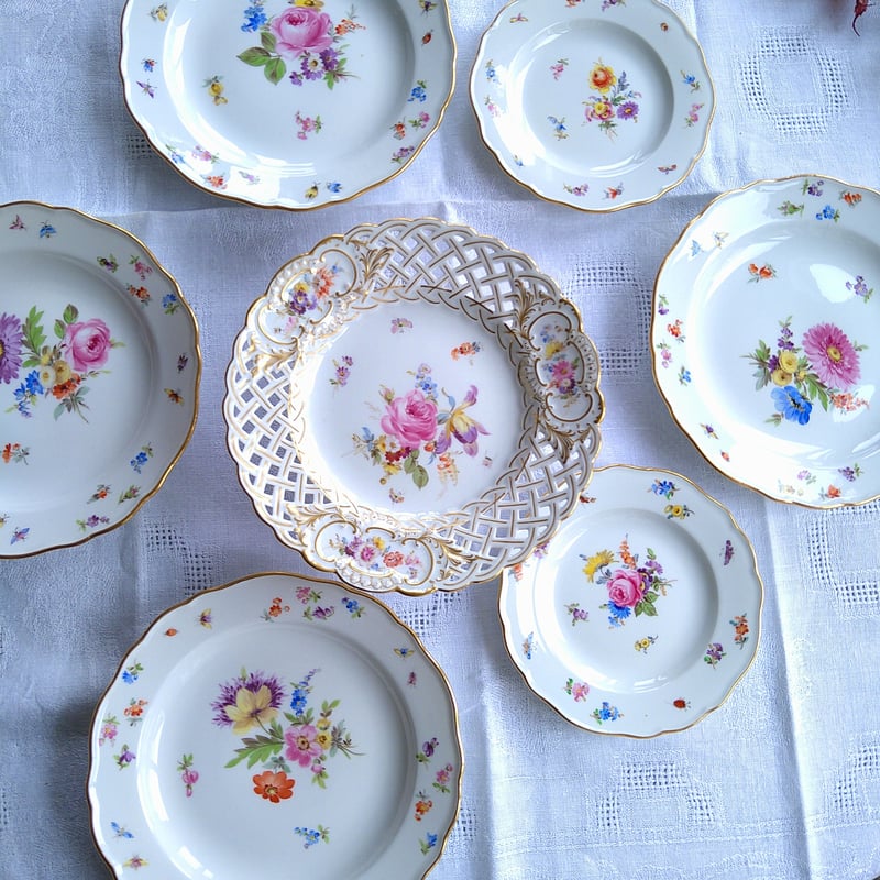 【MEISSEN】マイセン 色絵貼花 オープンワーク コンポート 1924年以前Meissenマイセンオープンワークとドイツフラワー金彩