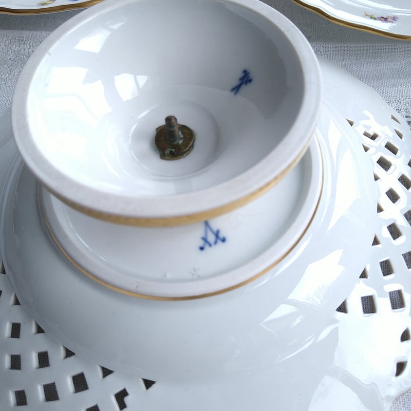【MEISSEN】マイセン 色絵貼花 オープンワーク コンポート 1924年以前Meissenマイセンオープンワークとドイツフラワー金彩