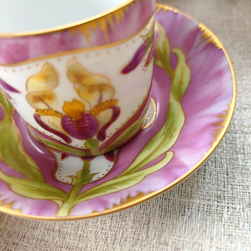 紫にアイリスと金彩/1880-1900年頃NymphenburgニンフェンブルグJugends