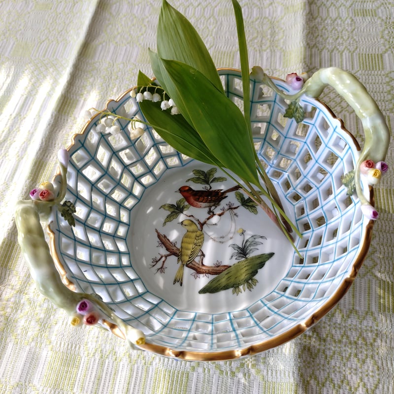 ⚠️2/28まで　ヘレンド HEREND ロスチャイルドバード　透かし皿　飾り皿 ヘレンド ロスチャイルドバード 飾り皿レース34cm RO-8402-0-50