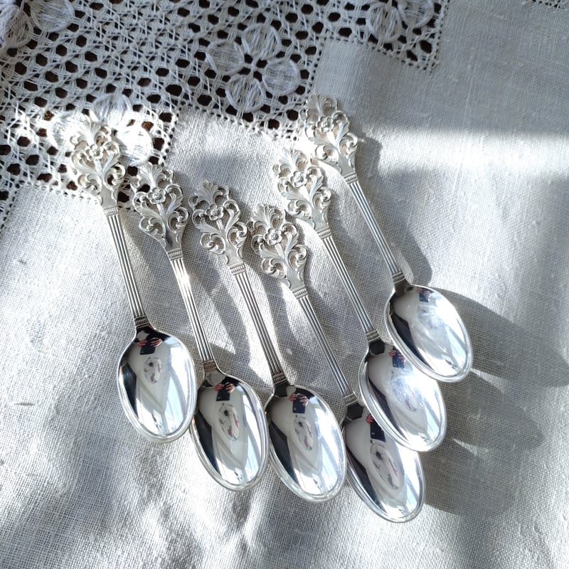 Norwayノルウェーシルバー830VikingRoseのコーヒー/モカスプーン6本