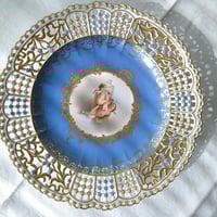 1860～1924年Meissen花と昆虫の絵のスープ深皿23.5㎝ピンクの