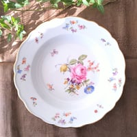1860～1924年Meissen花と昆虫の絵のスープ深皿23.5㎝ピンクの