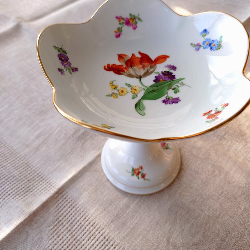 Meissenマイセンのオレンジチューリップの小さなコンポート高さ約14cmH