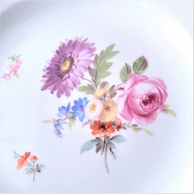 マイセン】アンティーク花虫文プレート 1860～1924年Meissen花と昆虫の絵の