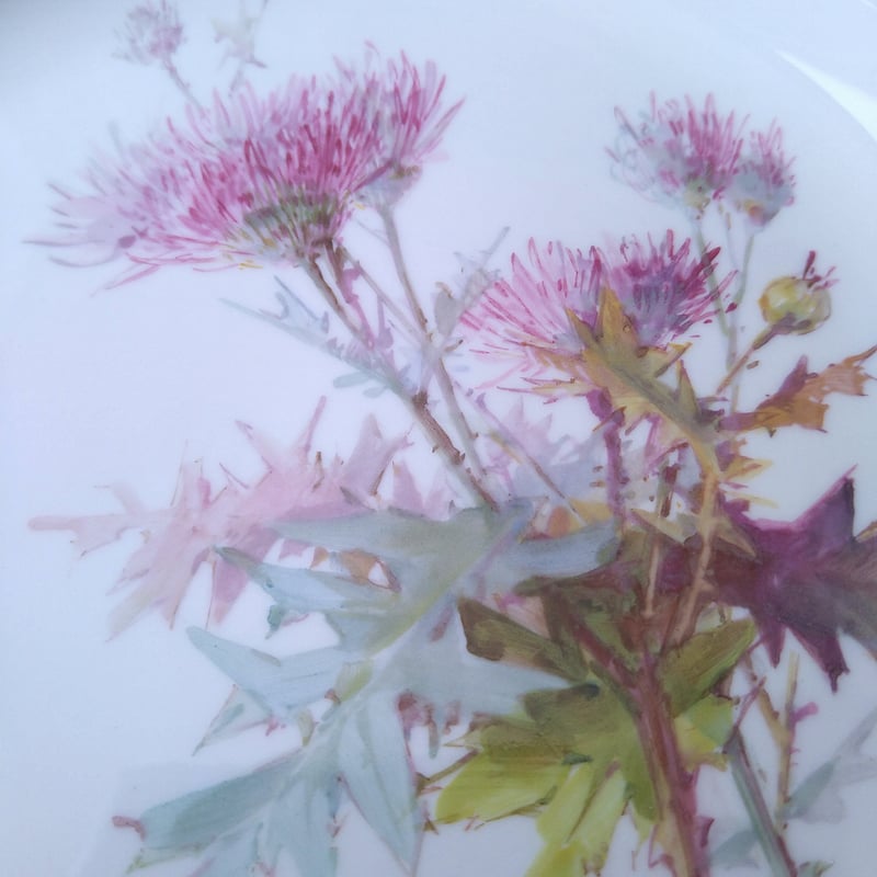 1924年以前Meissenのアザミと蝶🦋自然主義絵付けのお皿は直径約25㎝D