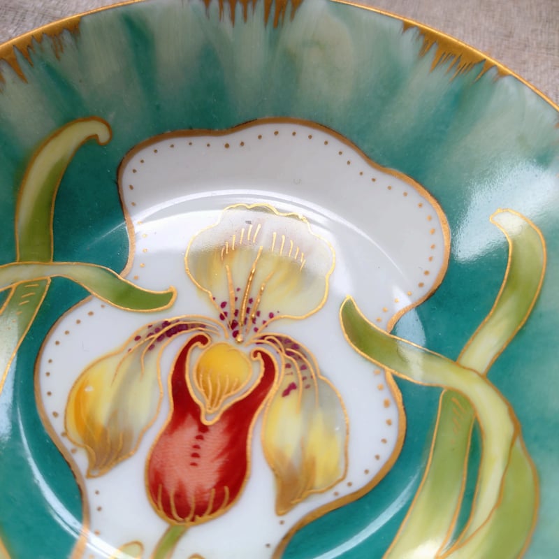 緑にアイリスと金彩/1880-1900年頃NymphenburgニンフェンブルグJugends