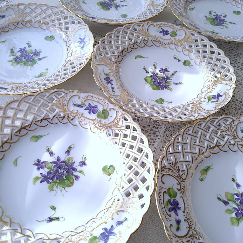 1889～1922年RoyalCopenhagenスミレのオープンワークのお皿直径約21㎝D/