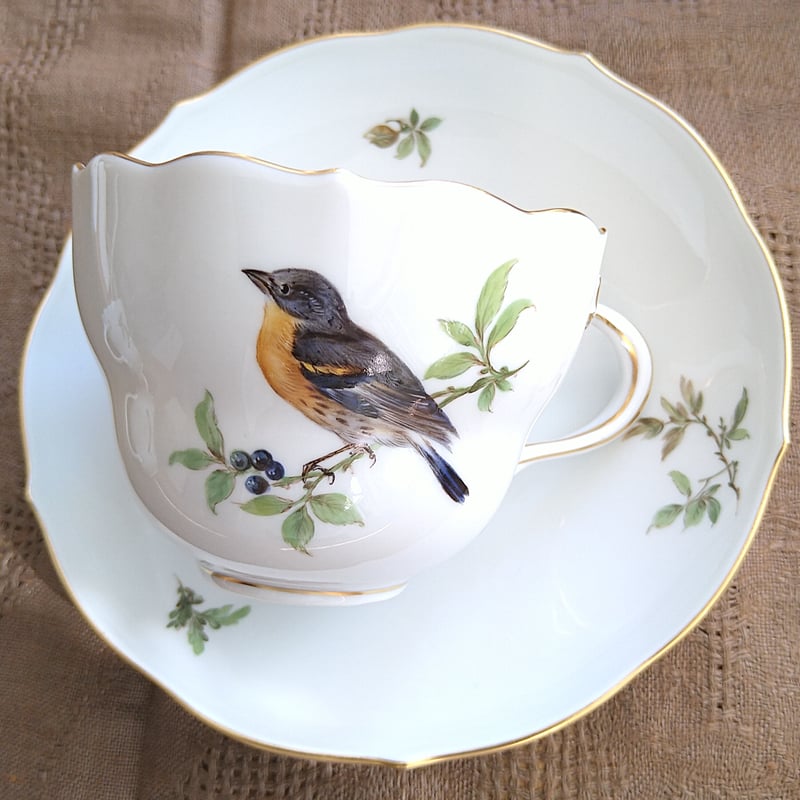 Meissenマイセン1970年頃ドイツの鳥コーヒーカップソーサー Meissenマイセン1970年頃ドイツの鳥コーヒーカップソーサー