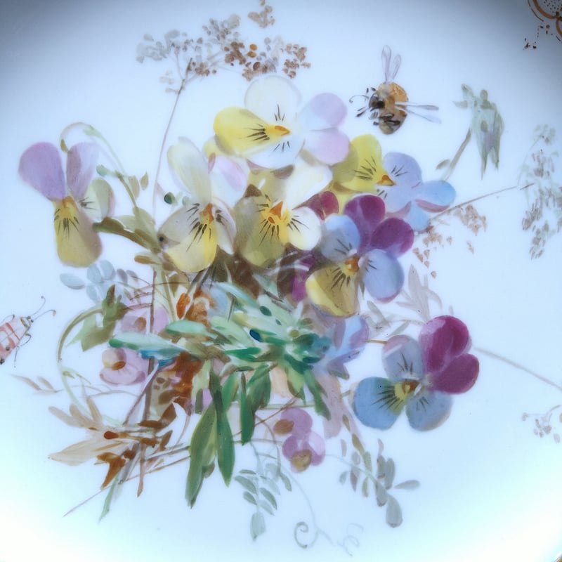 Meissen マイセンコバルトフォンド自然主義絵付け直径約25㎝D三 Meissen マイセンコバルトフォンド自然主義絵付け直径約25㎝D三
