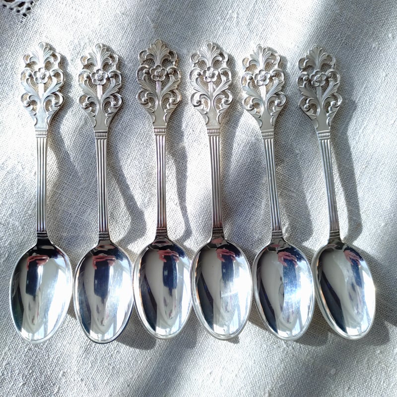 Norwayノルウェーシルバー830VikingRoseのコーヒー/モカスプーン6本